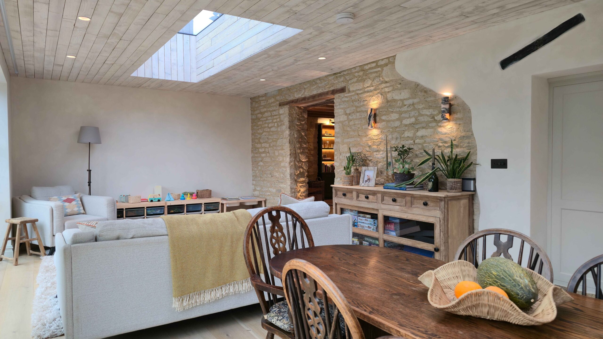 heritage property renovation in the Cotswolds - exposed stone and skylight